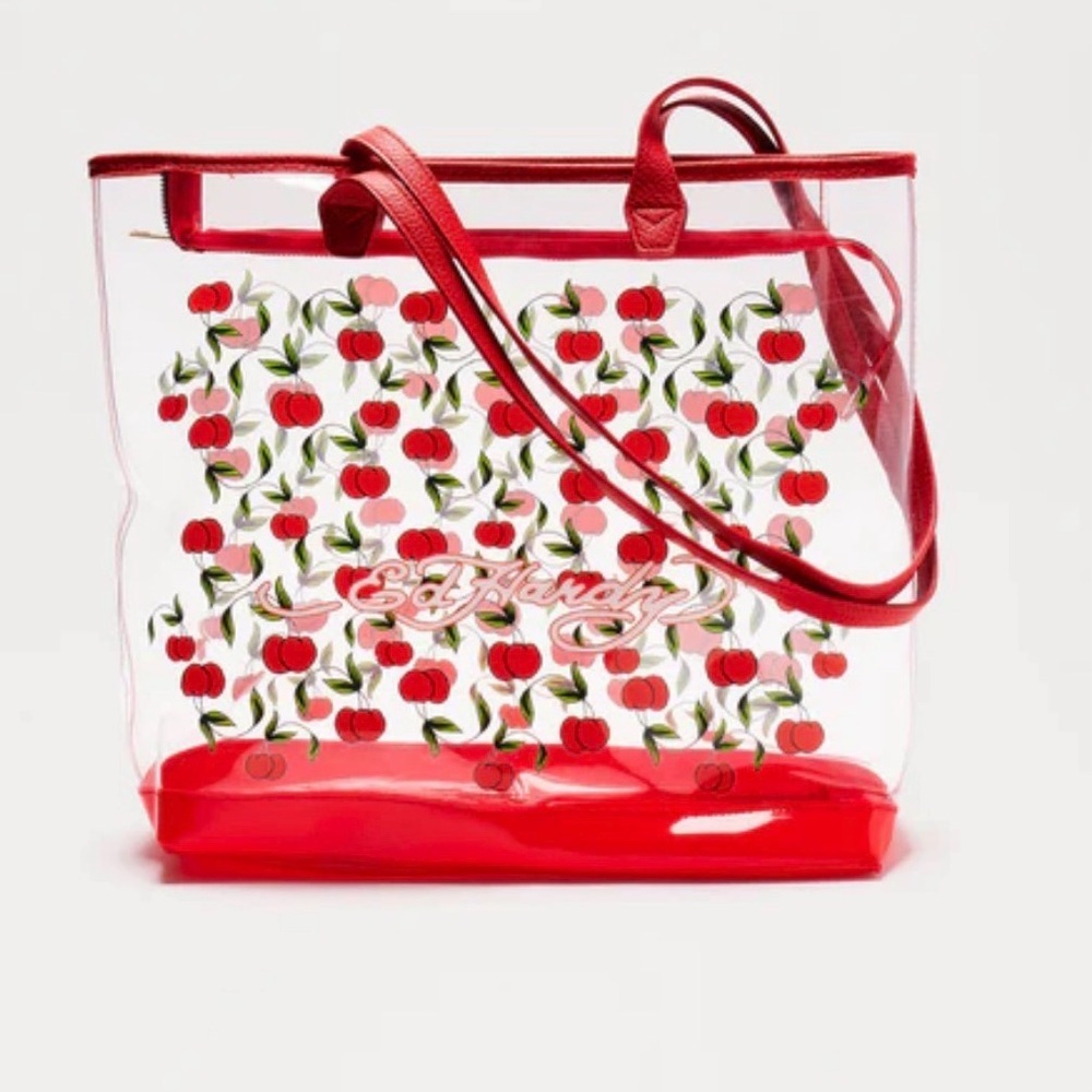 Ed Hardy Clear Tote with Cherry Design - NWT